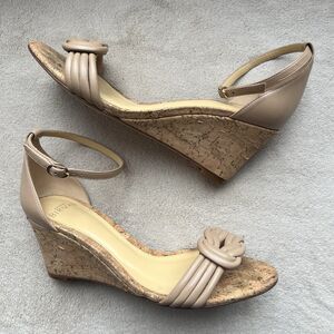 Alexandre Birman Vicky Tan Nude Leather Cork Heel Sandal Women EU 36 US 5.5 Knot